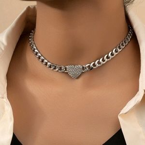 SILVER CHUNKY THU ESTONE HEART CHOKER NEW